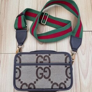 Gucci Beige and Brown Belt Bag with Green and Red Strap